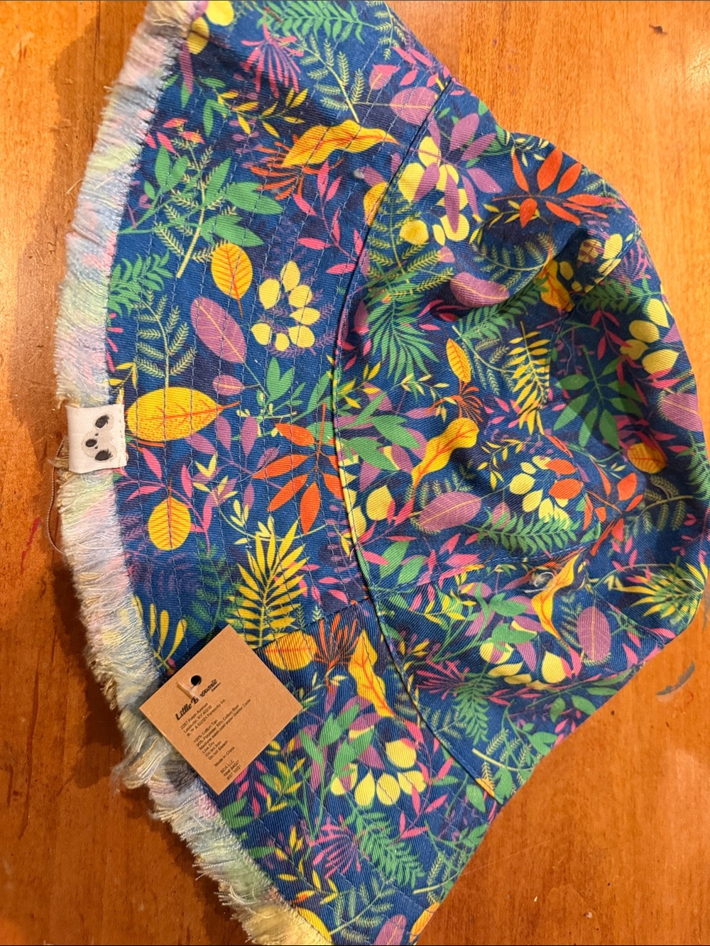 Kids Floral Bucket Hat in Blue with Multicolor Leaf Print